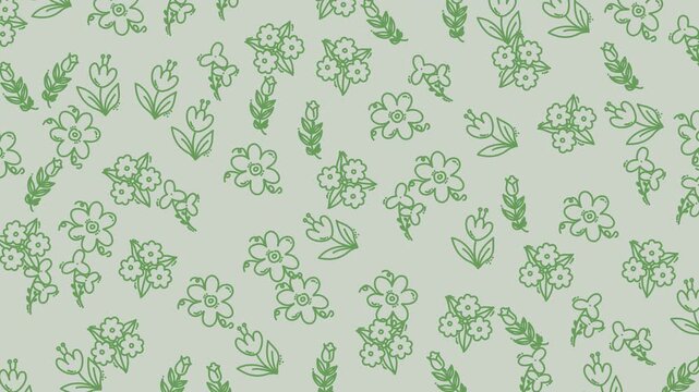 Green floral pattern on grey suitable for naturethemed designs. Ideal for backgrounds, wallpapers, textiles, and springthemed projects.