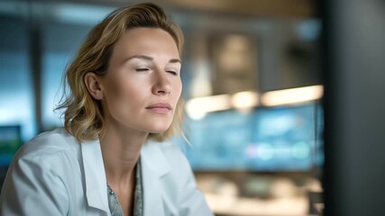 female technician reviewing dashboard of environmental sensors tracking supply storage conditions subtle glow proactive compliance three quarter wide angle cinematic color correct - Powered by Adobe