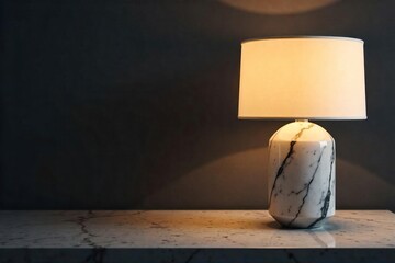 Sleek Marble Lamp Illuminates Dark Room, Casting Soft Glow; Stylish Modern Home Decor