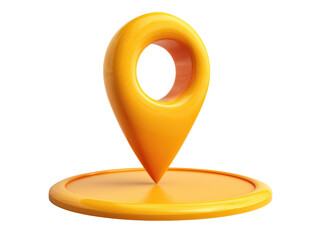 Glossy Yellow Location Pin 3D Icon on Transparent Background for Mapping Navigation and Destination Pointing, Ideal for Web and App Design