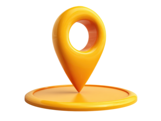Glossy Yellow Location Pin 3D Icon on Transparent Background for Mapping Navigation and Destination Pointing, Ideal for Web and App Design