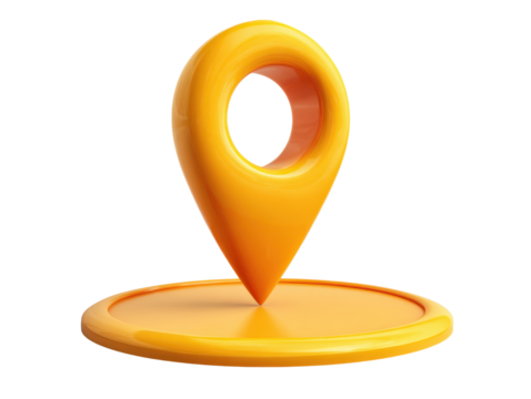 Glossy Yellow Location Pin 3D Icon on Transparent Background for Mapping Navigation and Destination Pointing, Ideal for Web and App Design