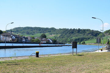 wide blue Mosel at Grevenmacher in Luxembourg