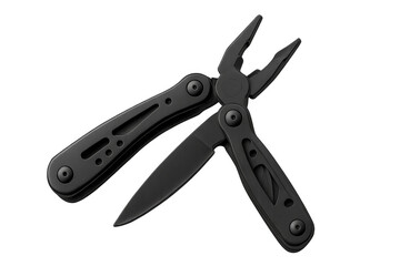 Obraz premium Black multitool pliers with knife open on transparent background