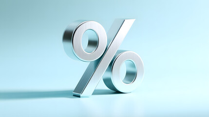 Metallic 3D percent sign on blue background