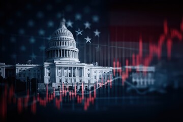 Capitol Building, Stock Market Graph and American Flag