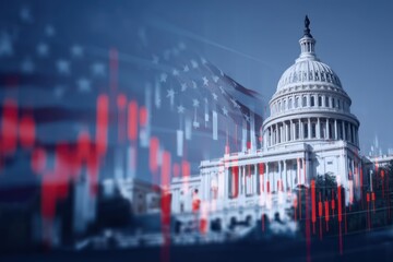 Capitol Building, Stock Market Graph and American Flag