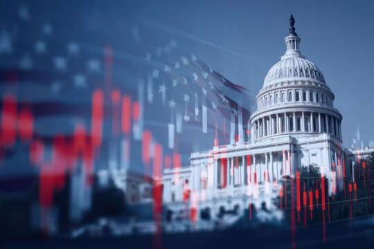 Capitol Building, Stock Market Graph and American Flag
