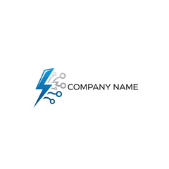 Fototapeta premium Dynamic Blue Lightning Bolt with Circuitry Elements Logo Design.