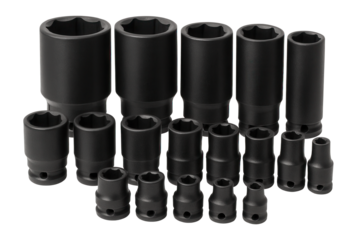 Fifteen-piece impact socket set with a durable black finish for industrial repairs.