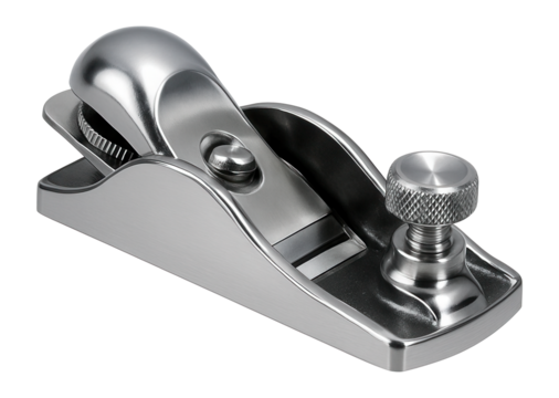 Adjustable metal block plane for smoothing end grain in woodworking projects.