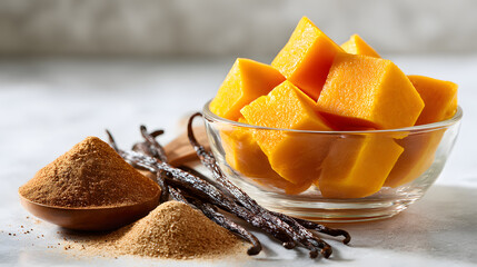 bowl of fresh pumpkin with brown sugar and vanilla