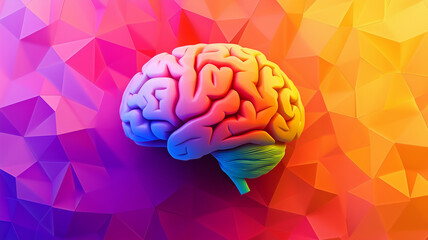 Human brain polygonal style concept illustration. Mind education symbol. Digital artwork raster bitmap illustration. AI artwork digital illustration.