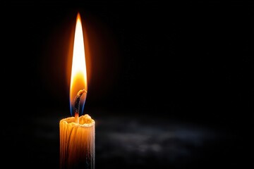 Close Up Candle Flame Burning with Orange and Blue Hues Against Black Background and Starry Night with Smoke