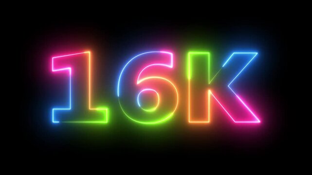 Neon 16K Counter animation, glowing digits changing colors, dynamic subscribe growth display