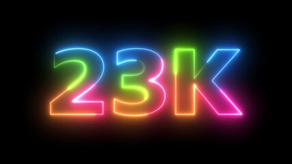 23K Neon Text Animation Vibrant Rainbow Glow Multicolored Illuminated Digits Loop