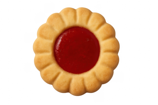Jam shortbread cookie with red filling and transparent background