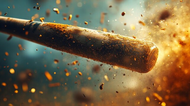 Dynamic Motion Blur of a Baseball Bat Swinging Through the Air, Capturing Speed and Power