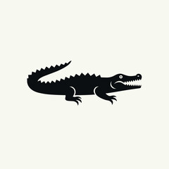 Naklejka premium Crocodile drawing, black crocodile graphic stands out against a simple background, perfect for logos or designs. Crocodile art is detailed and fierce, suggesting power and resilience,