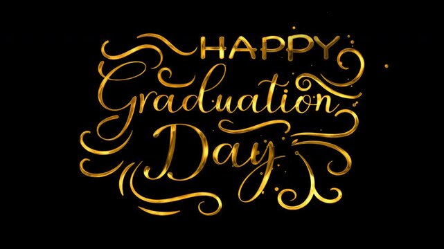 Golden calligraphy congratulates on the special occasion of graduation day with elegant swirls.