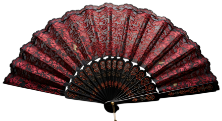 Ornate red lace fan with intricate patterns