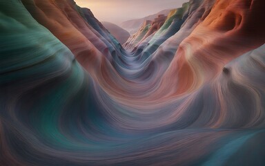 Obraz premium Abstract landscape with swirling colorful textures resembling a canyon or riverbed at sunset