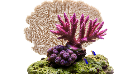 Vibrant coral arrangement with sea fan and purple polyps