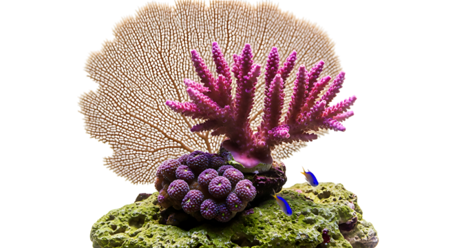 Vibrant coral arrangement with sea fan and purple polyps