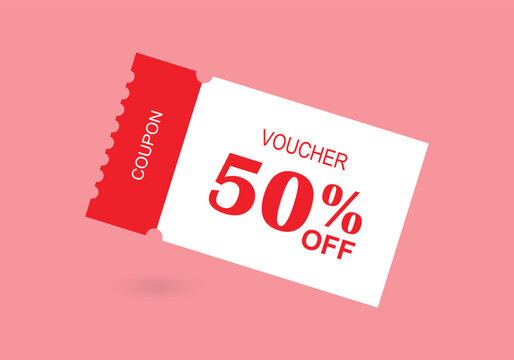 50% off voucher coupon ticket for promotion and discount sale, discount voucher template