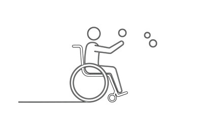 Line art of a person juggling in a wheelchair