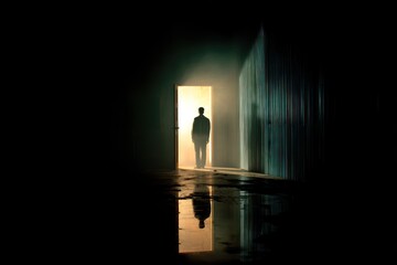 Close-up Silhouette of Man Standing in Bright Open Doorway