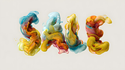 colorful sale text formed by flowing paint and smoke effect