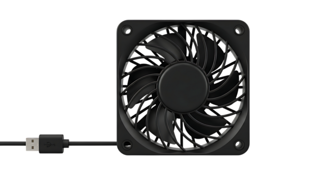 Black computer cooling fan with usb cable