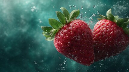 two strawberries falling into water