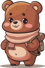Naklejka premium Cartoon Bear Cub Hiker with Backpack