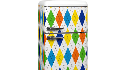 Retro refrigerator with colorful diamond pattern