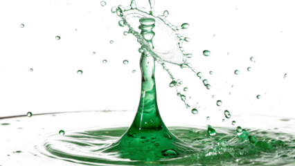 The emerald fountain—a green hose’s liquid dance cut out on PNG. AI GENERATED.
