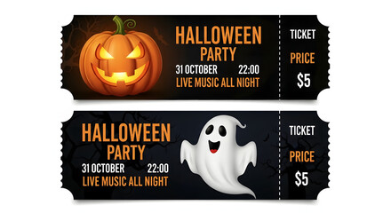 Halloween Party Tickets with Pumpkin and Ghost.