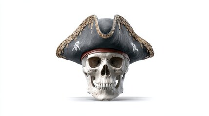 Fototapeta premium A pirate skull wearing a tricorn hat, symbolizing adventure and the mysterious allure of the high seas.
