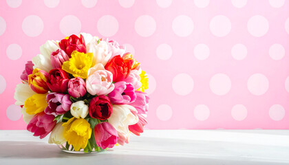 チューリップの花のまるみを帯びたフラワーアレンジメント