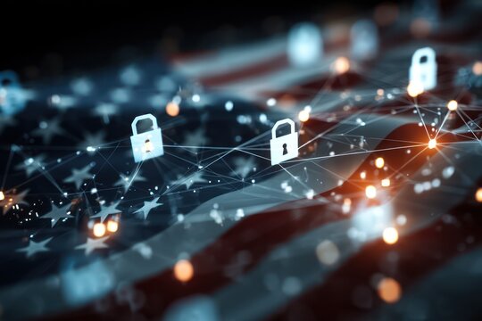 Cybersecurity Locks Network Over American Flag