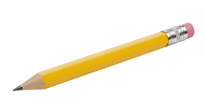 Yellow pencil with pink eraser transparent background cutout png
