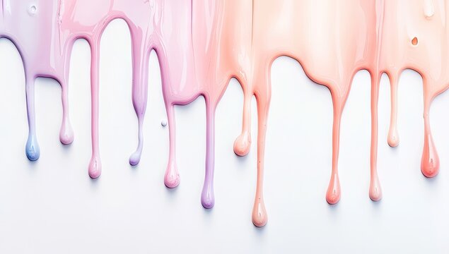 Dripping pastel paint drips on white