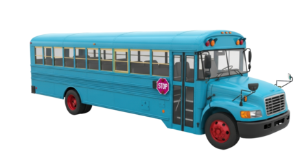 Isolated blue school bus, transportation vehicle for student commute, school travel bus