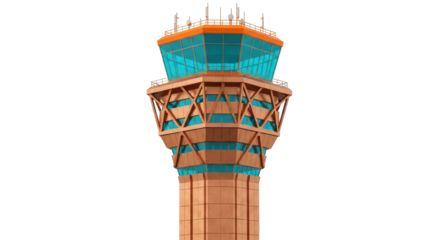 Isolated airport control tower with octagonal design, detailed and realistic style shot