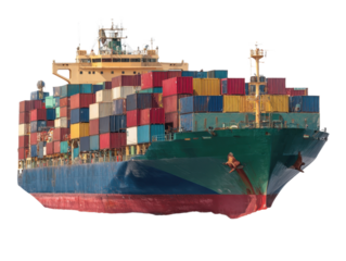 Ocean Container Ship Loaded with Cargo Containers Transporting Goods Worldwide Against Transparent Backdrop