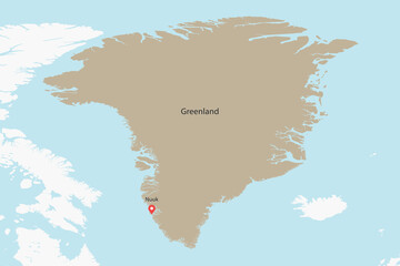 Obraz premium Vector graphic artwork suitable for print and web containing flat detailed map of GREENLAND
