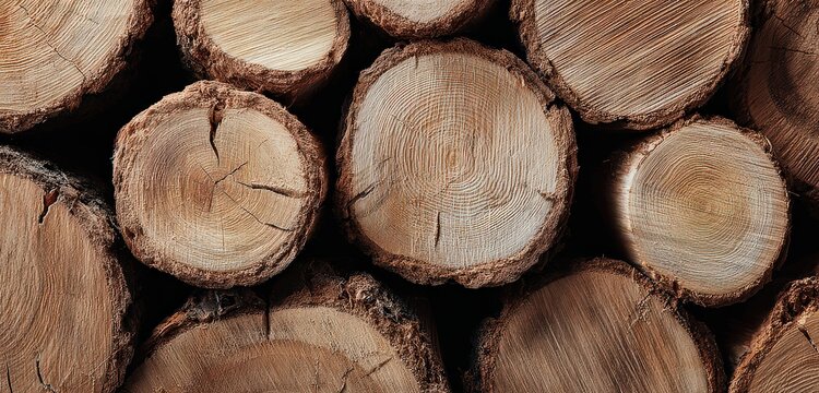 Close Up of Stacked Log Ends Displaying Brown and White Color Variations with Textured Details