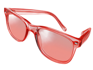 Transparent Red Sunglasses Frame with Light Pink Lenses Floating: Modern Eye Protection, Stylish Summer Fashion Accessory on Isolated Background for Product Presentation