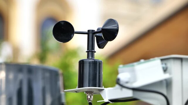 Anemometer measuring wind speed at weather station